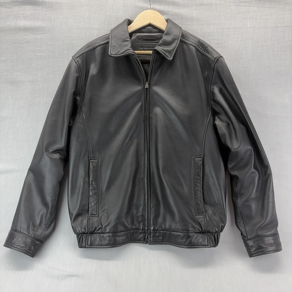 Roundtree & Yorke Men's Black Leather Zip Jacket Bomber Coat Size Large